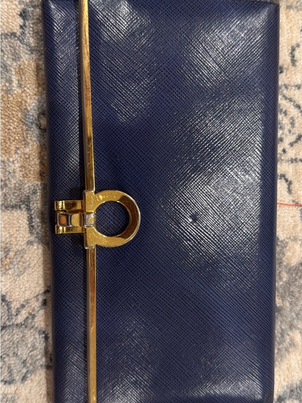 Ferragamo Women's leather Navy Blue Wallet with Gold Accent